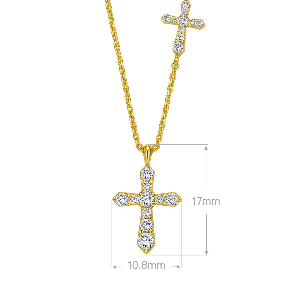 Double Cross Pendant Necklace, Cubic Zirconia 18K Gold or White Gold Plated Sterling Silver, Everyday Style Gift