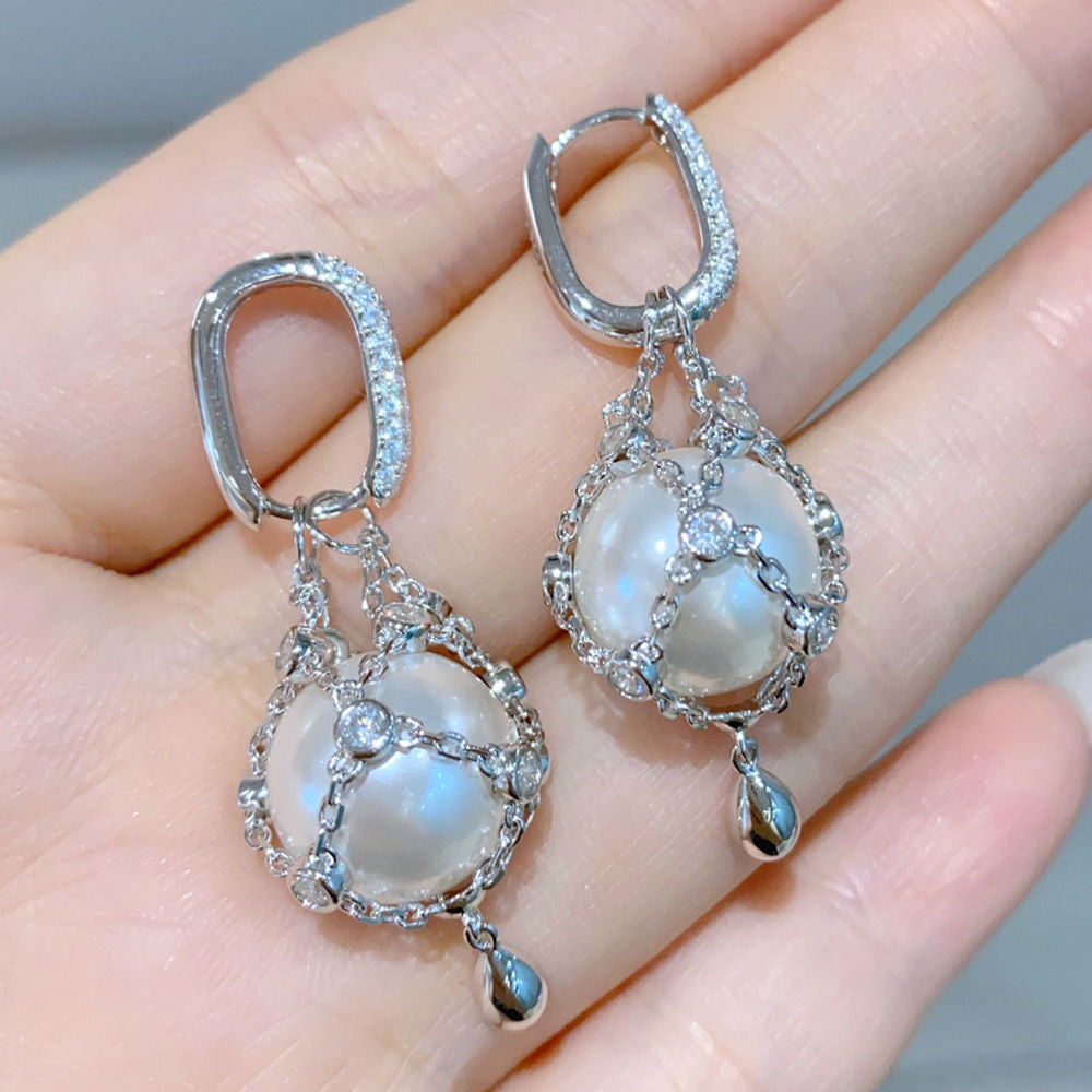 12mm Swarovski Pearl & 3A Crystal Drop Earrings, Interchangeable Design, CZ + White Gold Plated S925, Daily Wear Gift