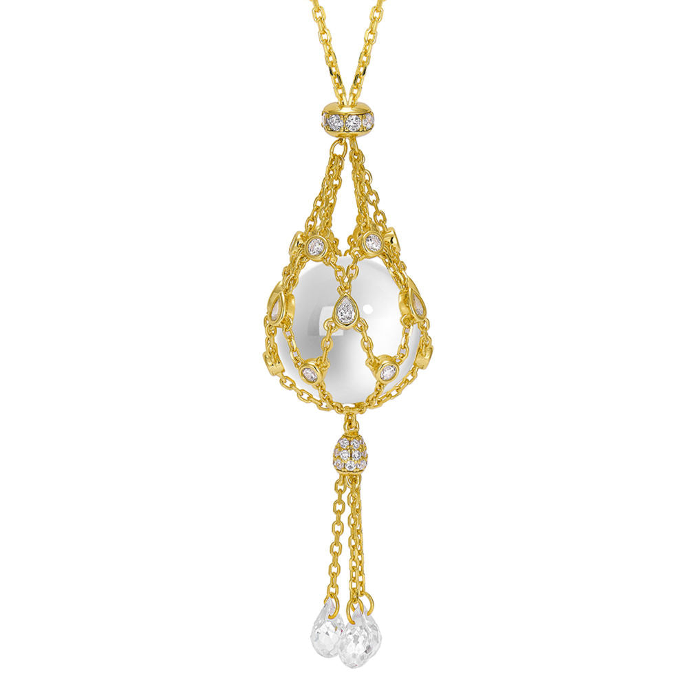 16mm Swarovski Pearl &  3A Crystal Mesh Pendant Necklace, Interchangeable Design, CZ + Gold or White Gold Plated Silver, Daily Wear Gift
