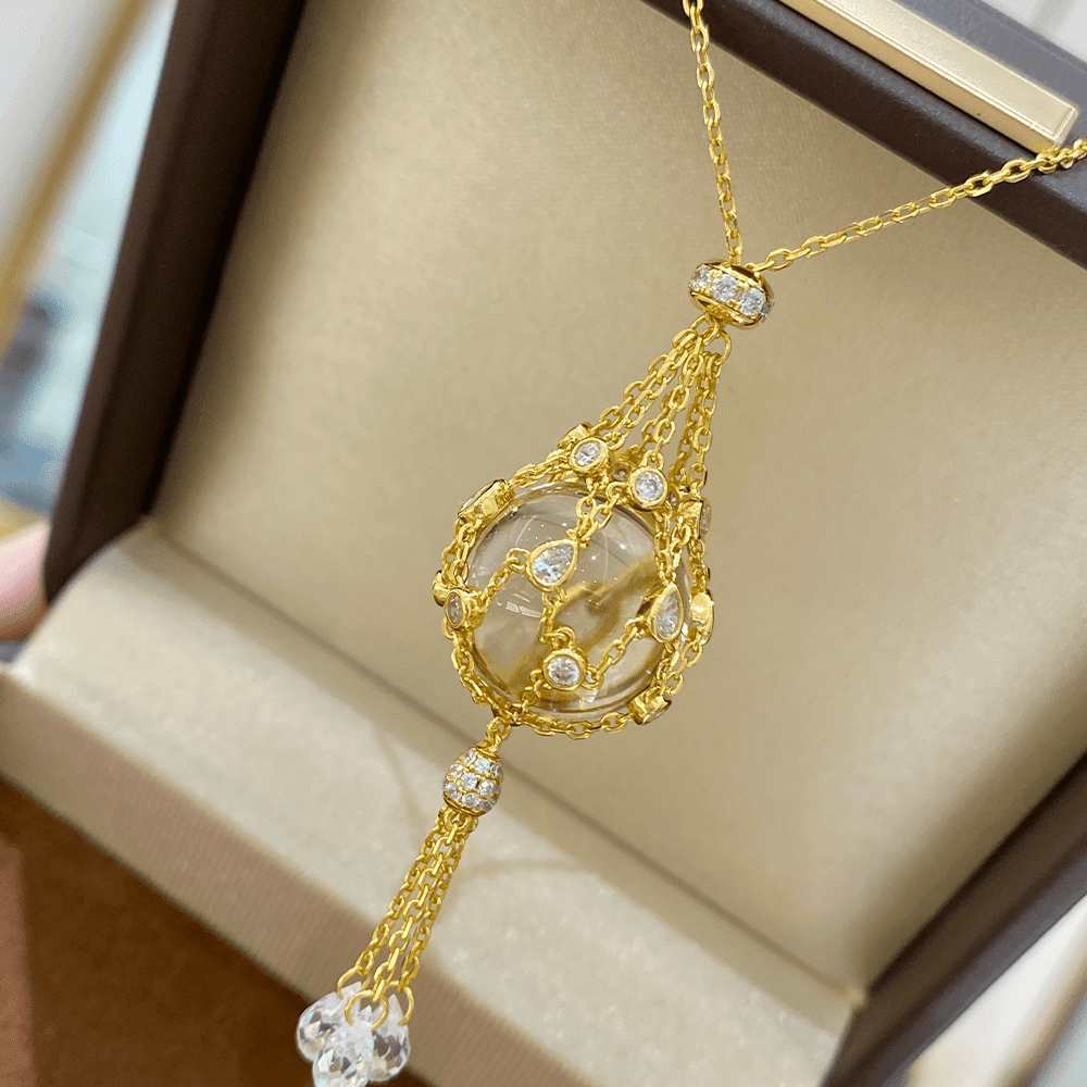 16mm Swarovski Pearl &  3A Crystal Mesh Pendant Necklace, Interchangeable Design, CZ + Gold or White Gold Plated Silver, Daily Wear Gift