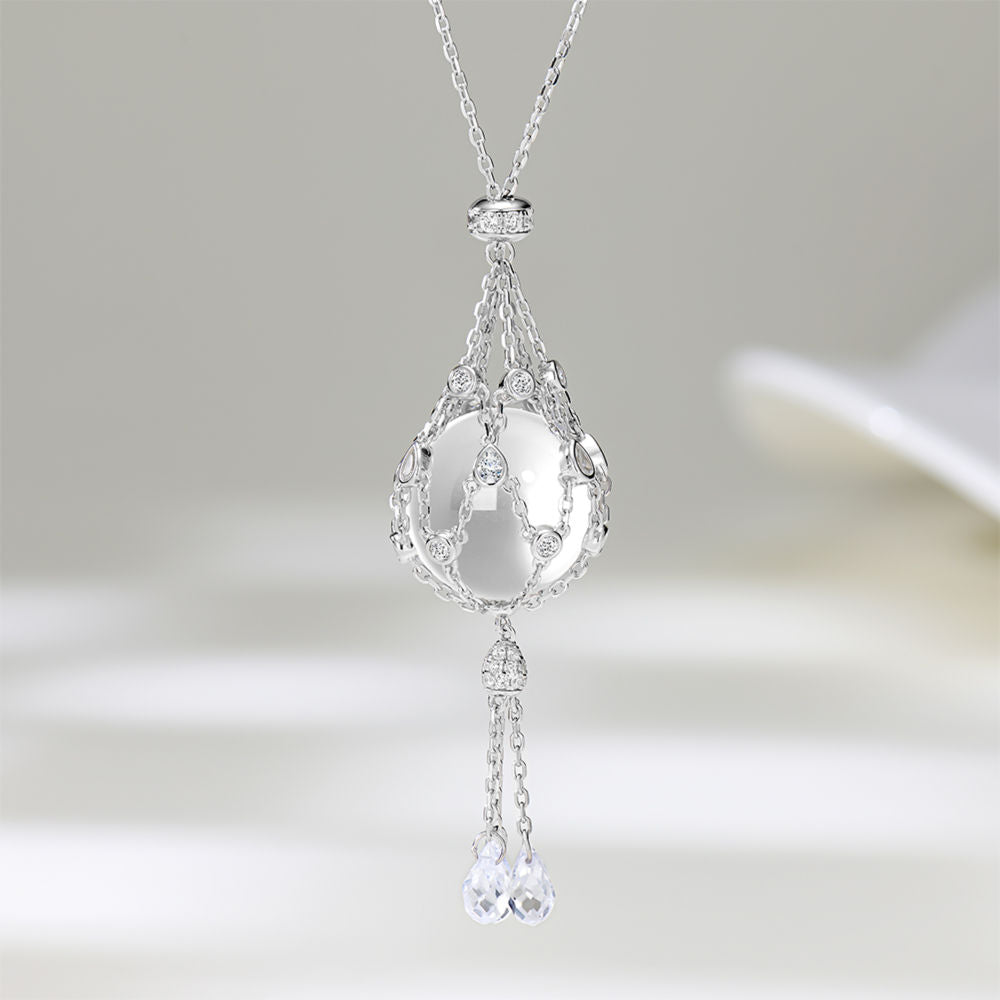 16mm Swarovski Pearl &  3A Crystal Mesh Pendant Necklace, Interchangeable Design, CZ + Gold or White Gold Plated Silver, Daily Wear Gift