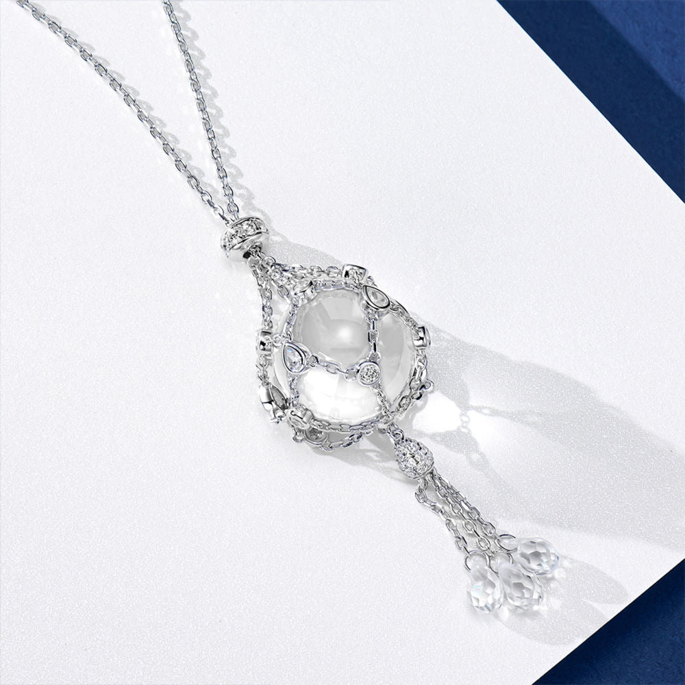 16mm Swarovski Pearl &  3A Crystal Mesh Pendant Necklace, Interchangeable Design, CZ + Gold or White Gold Plated Silver, Daily Wear Gift