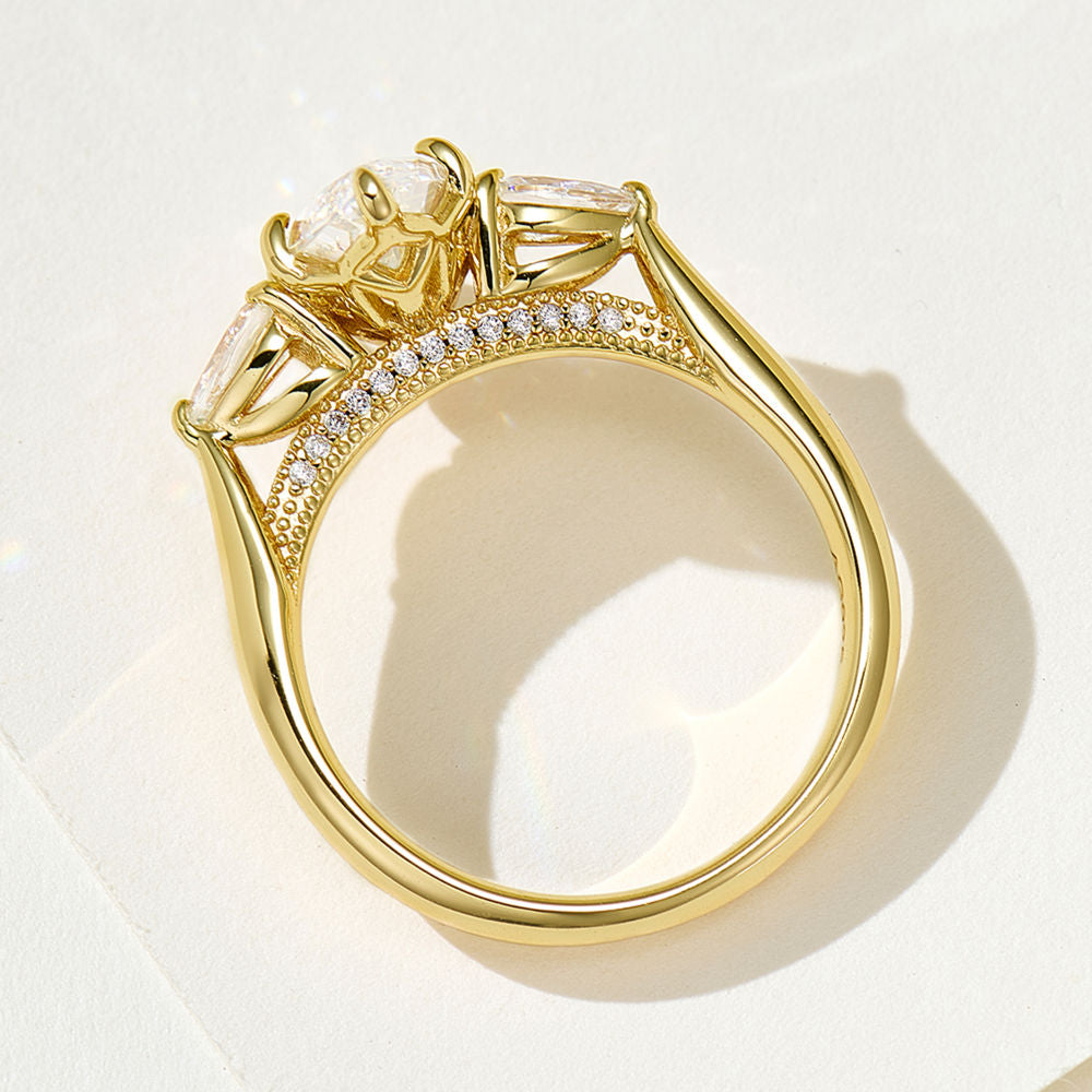 Marquise Cut 2CT Three Stone Ring, Cubic Zirconia Gold or White Gold Plated Sterling Silver, Daily Wear Gift