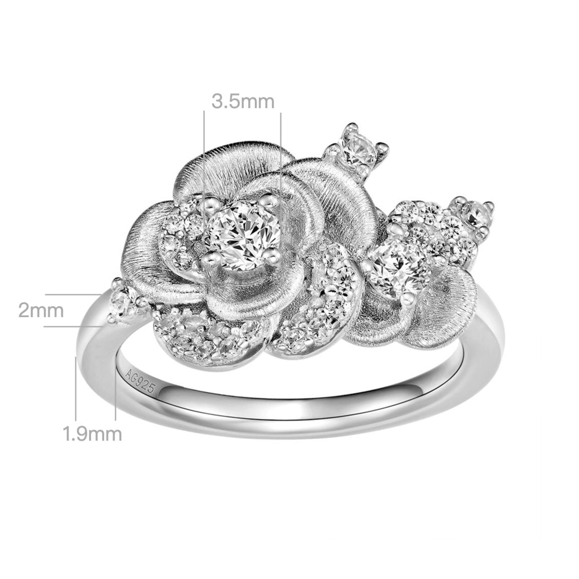 Rose Flower Ring, Brushed Finish, Cubic Zirconia Gold Plated Sterling Silver, Daily Wear Gift
