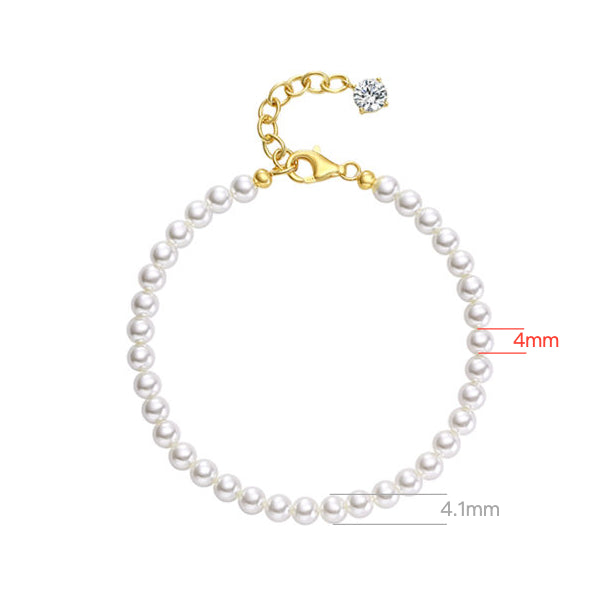4mm Swarovski Pearl Beaded Bracelet, Cubic Zirconia Gold Plated 925 Sterling Silver, Daily Wear Gift