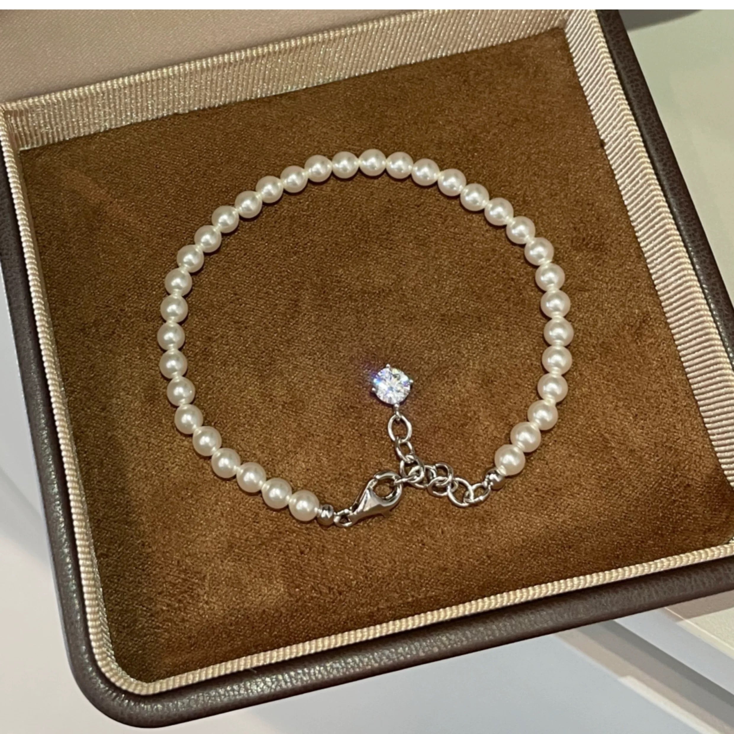 4mm Swarovski Pearl Beaded Bracelet, Cubic Zirconia Gold Plated 925 Sterling Silver, Daily Wear Gift