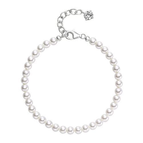 4mm Swarovski Pearl Beaded Bracelet, Cubic Zirconia Gold Plated 925 Sterling Silver, Daily Wear Gift