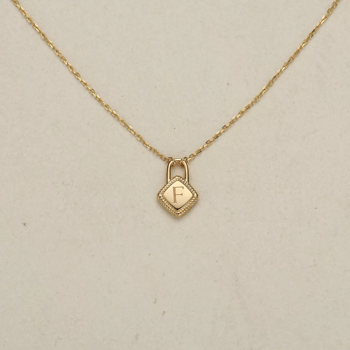 Personalized Initial Lock Necklace – 14K Gold Plated Sterling Silver