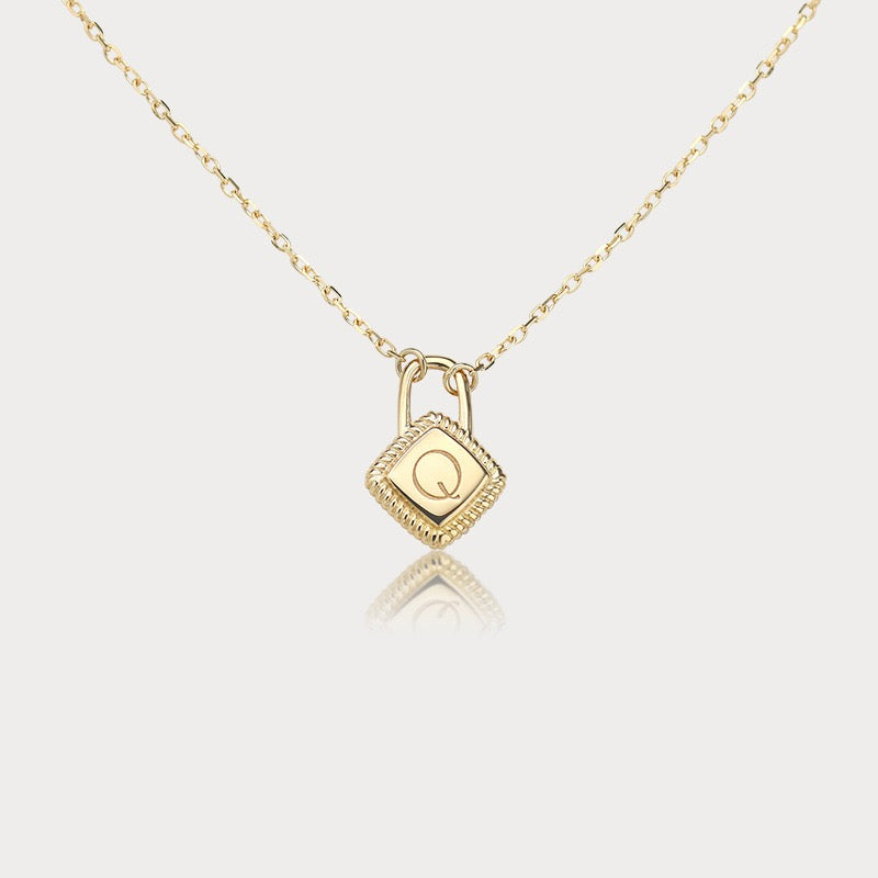 Personalized Initial Lock Necklace – 14K Gold Plated Sterling Silver