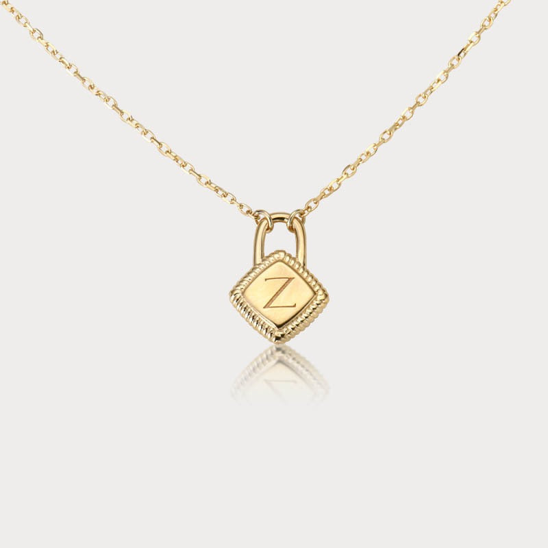Personalized Initial Lock Necklace – 14K Gold Plated Sterling Silver