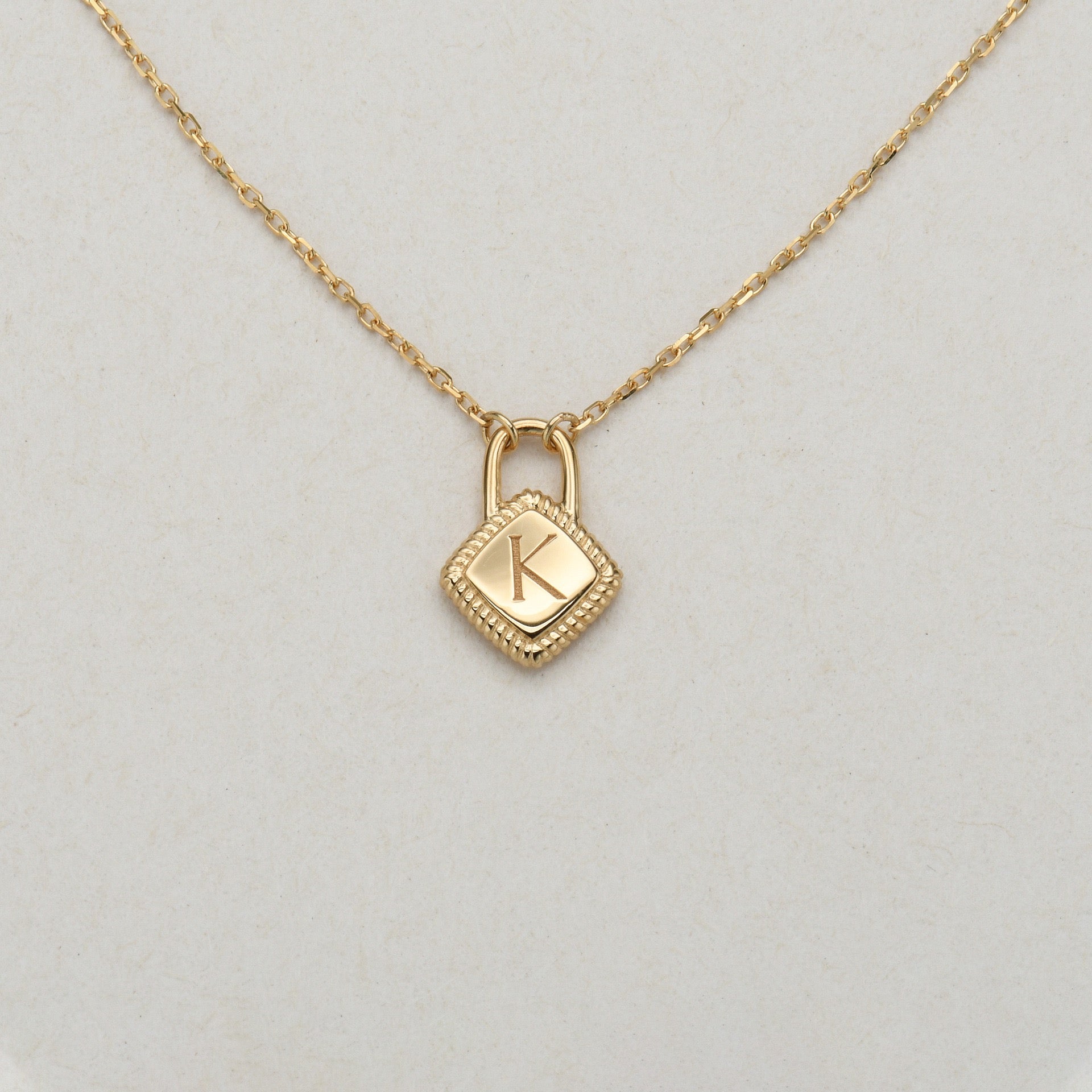 Personalized Initial Lock Necklace – 14K Gold Plated Sterling Silver