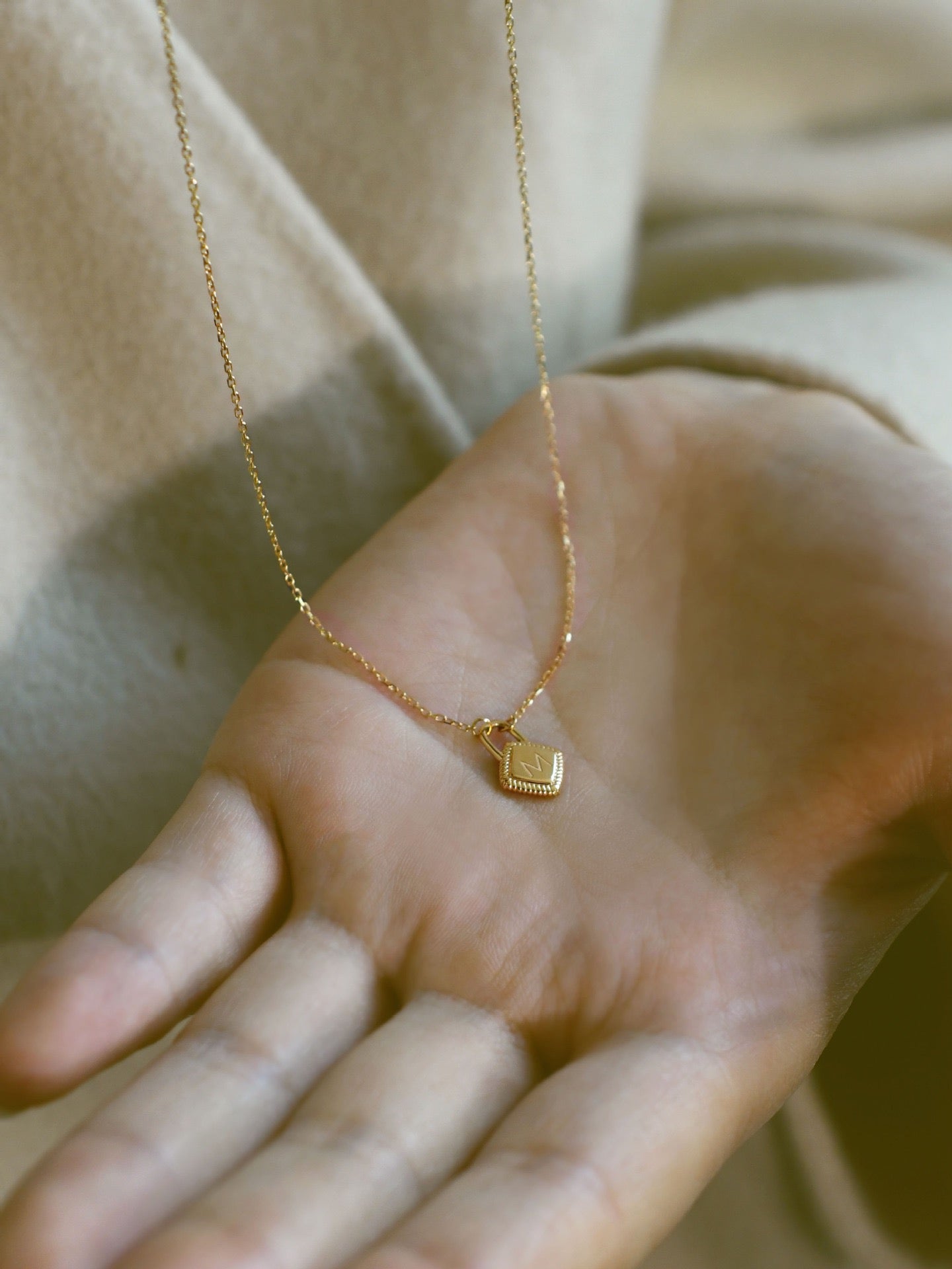 Personalized Initial Lock Necklace – 14K Gold Plated Sterling Silver