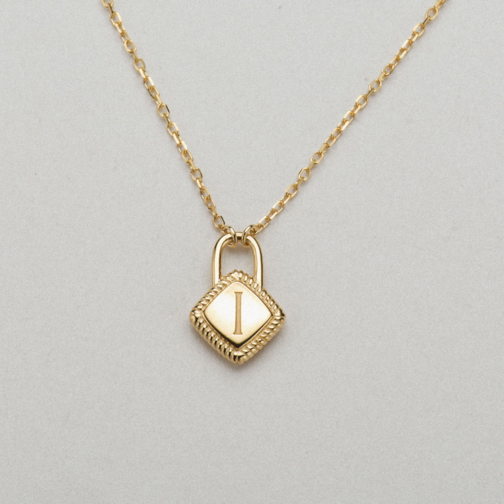 Personalized Initial Lock Necklace – 14K Gold Plated Sterling Silver
