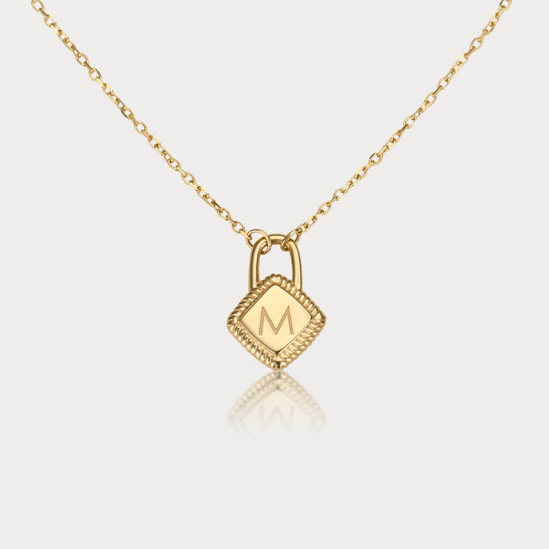 Personalized Initial Lock Necklace – 14K Gold Plated Sterling Silver