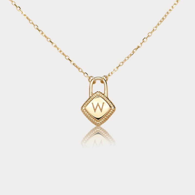 Personalized Initial Lock Necklace – 14K Gold Plated Sterling Silver