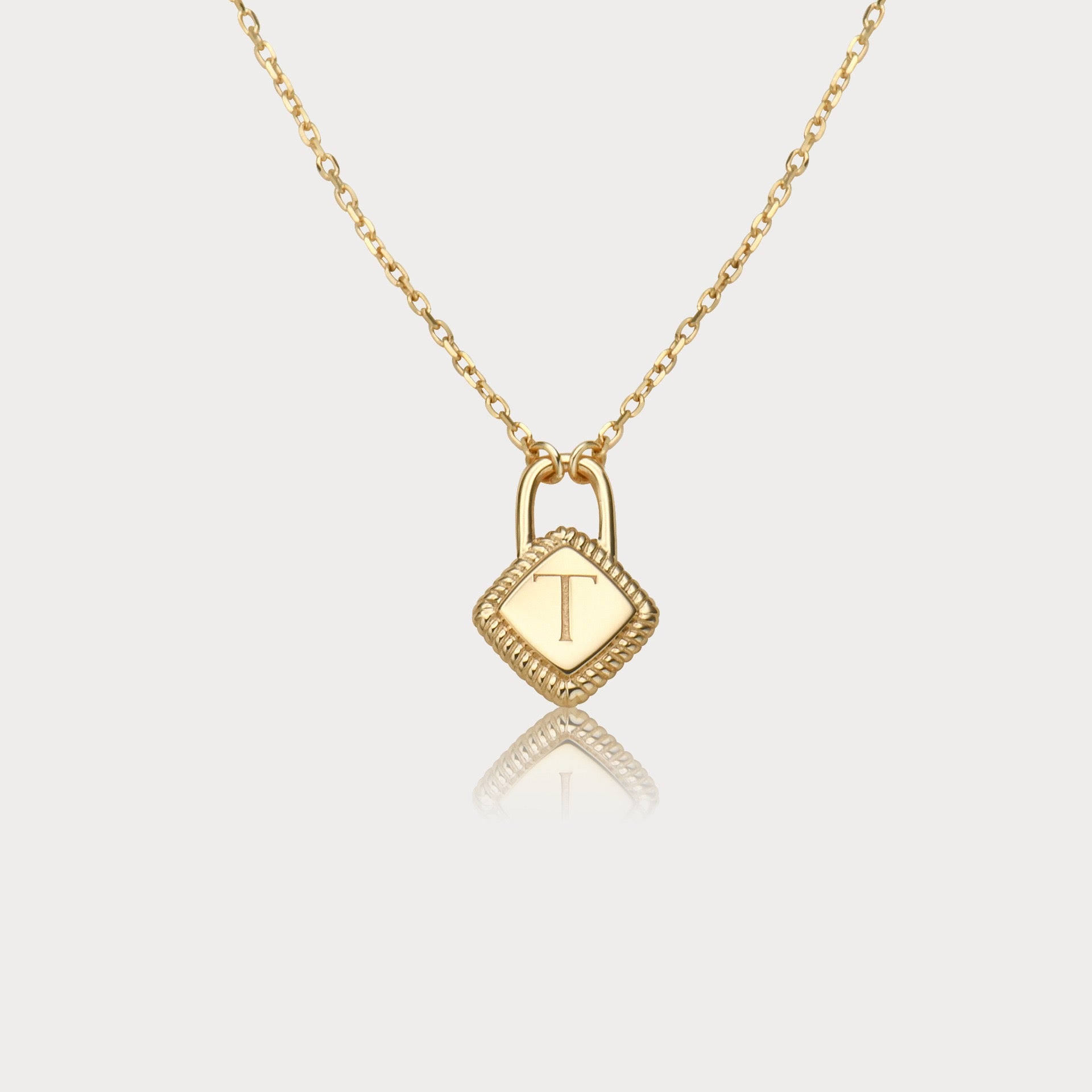Personalized Initial Lock Necklace – 14K Gold Plated Sterling Silver