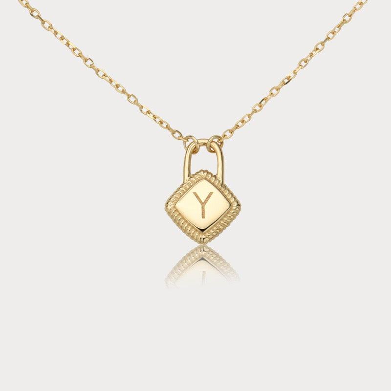 Personalized Initial Lock Necklace – 14K Gold Plated Sterling Silver