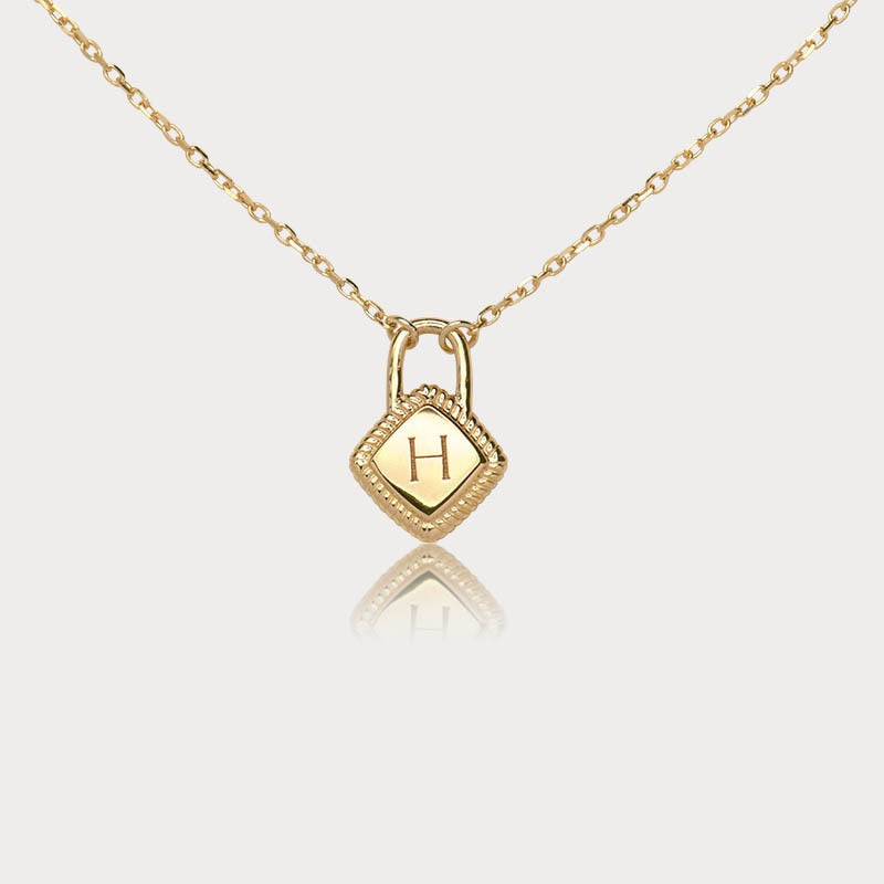 Personalized Initial Lock Necklace – 14K Gold Plated Sterling Silver