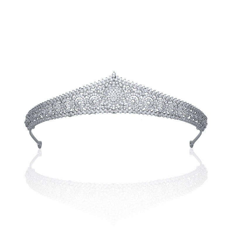 Natural Zircon Bridal Tiara – 24K White Gold-Plated Crown for Weddings