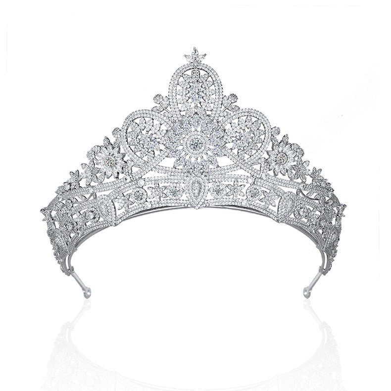 Luxury Crystal Bridal Tiara with Floral Motif – Silver-Plated Wedding Crown