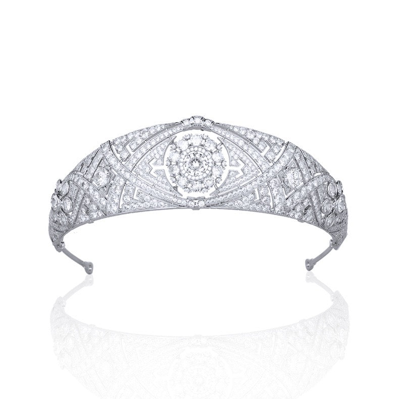 Vintage-Inspired Silver Crystal Tiara – Art Deco Bridal Crown