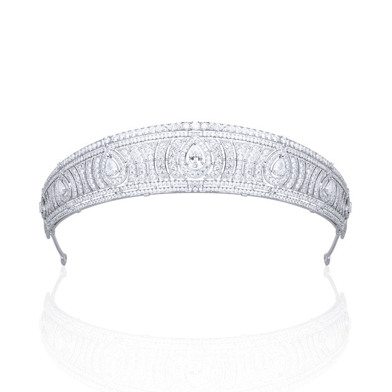 Teardrop Crystal Tiara – Elegant white gold plated Bridal Crown with Cubic Zirconia