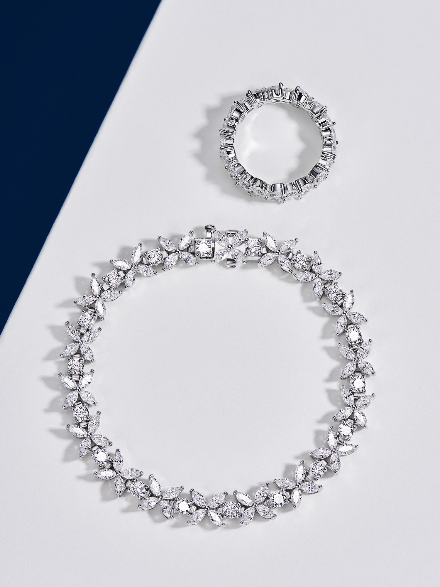 Spring Blossom Elegance: Marquise-Cut Zircon and Gold-Plated Silver Ring