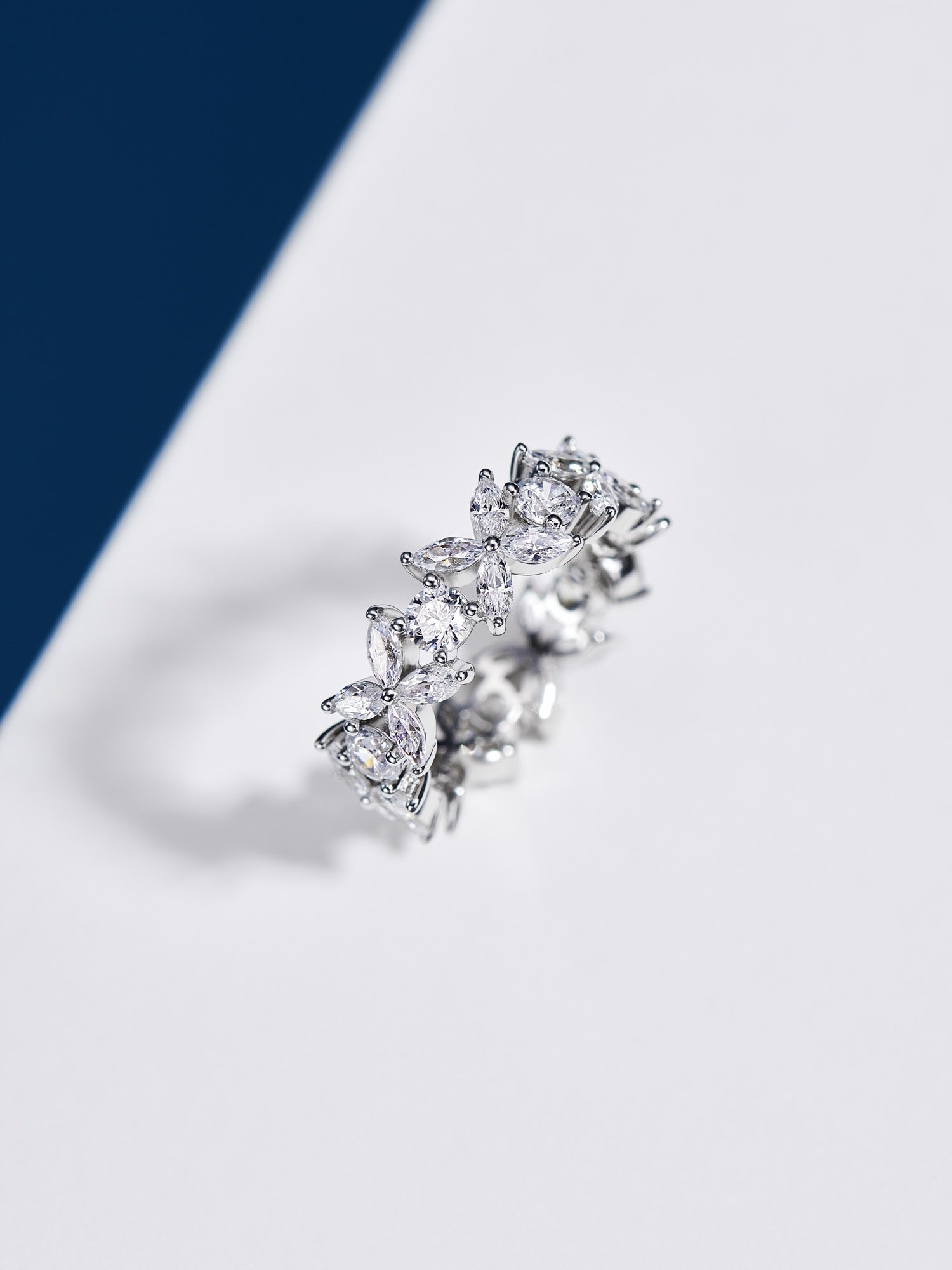 Spring Blossom Elegance: Marquise-Cut Zircon and Gold-Plated Silver Ring