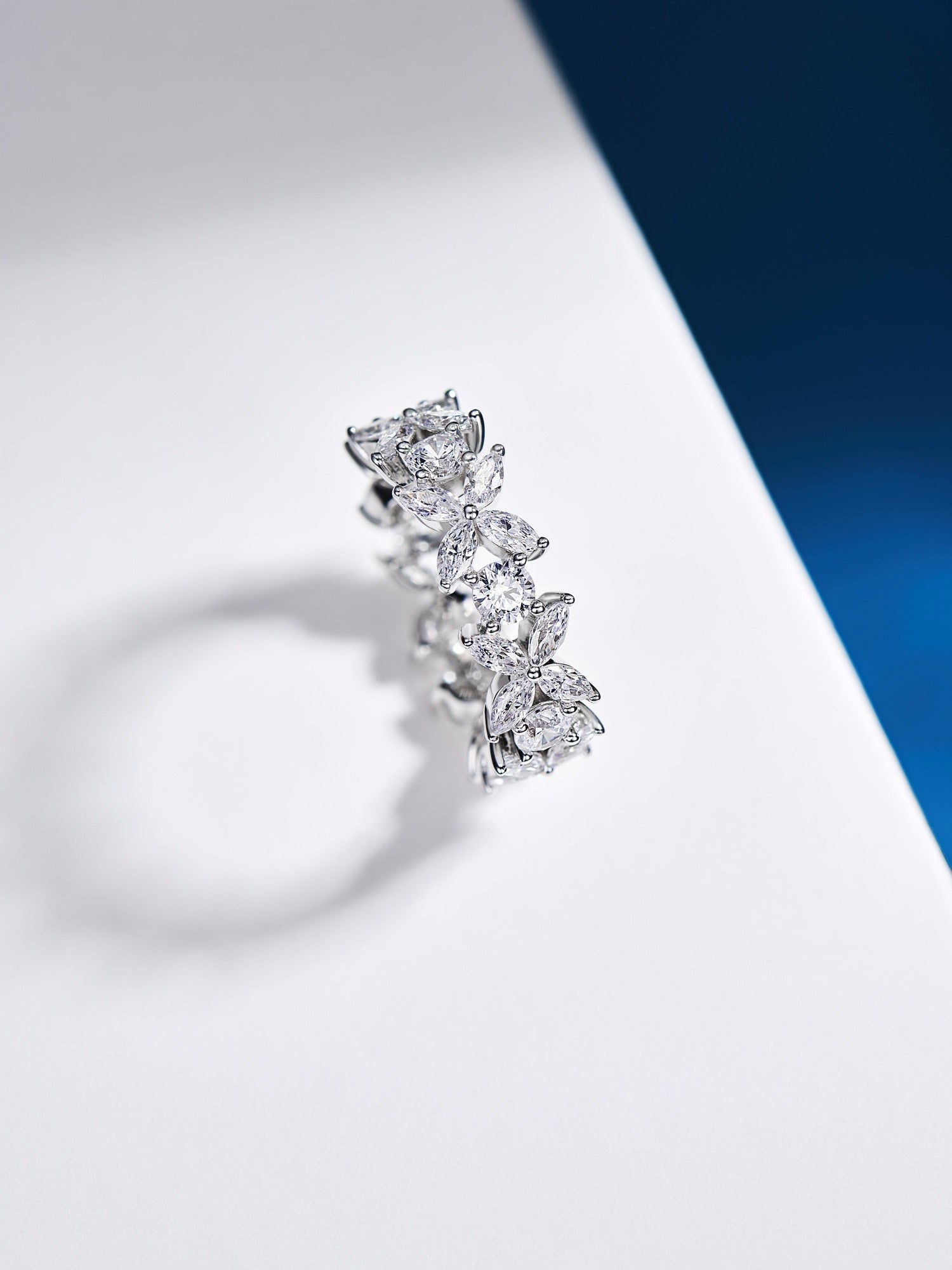Spring Blossom Elegance: Marquise-Cut Zircon and Gold-Plated Silver Ring