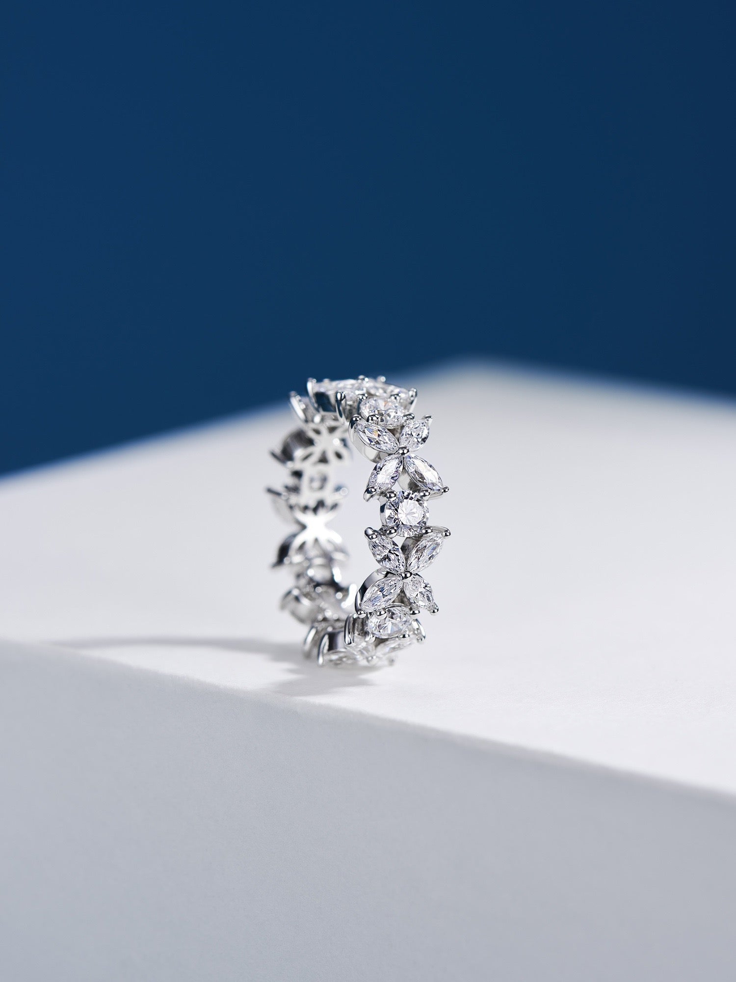 Spring Blossom Elegance: Marquise-Cut Zircon and Gold-Plated Silver Ring