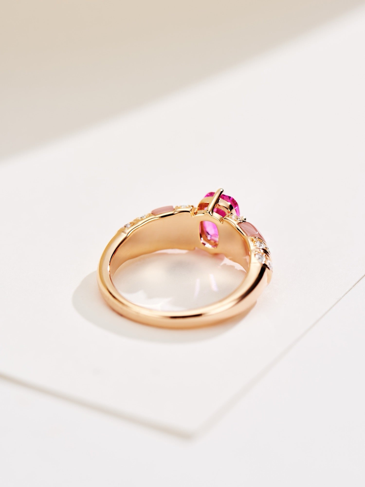 Blush Brilliance: Lab-Created Pink Diamond with Mother-of-Pearl Inlay in Gold-Plated Silver Ring