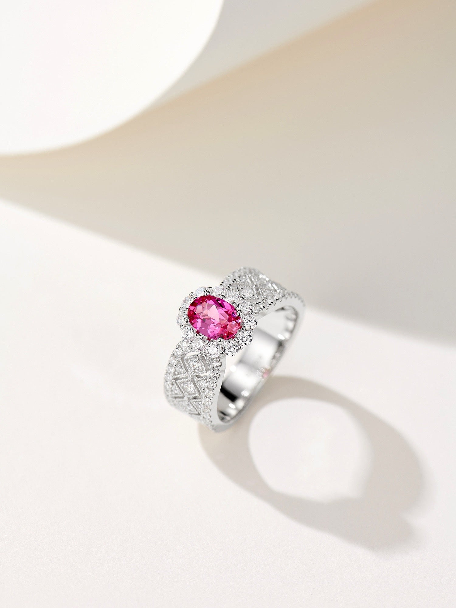 Elegant Silver White Gold Plated Lab-Created Ruby Ring with Natural Zirconia - Perfect for Engagement or Anniversary