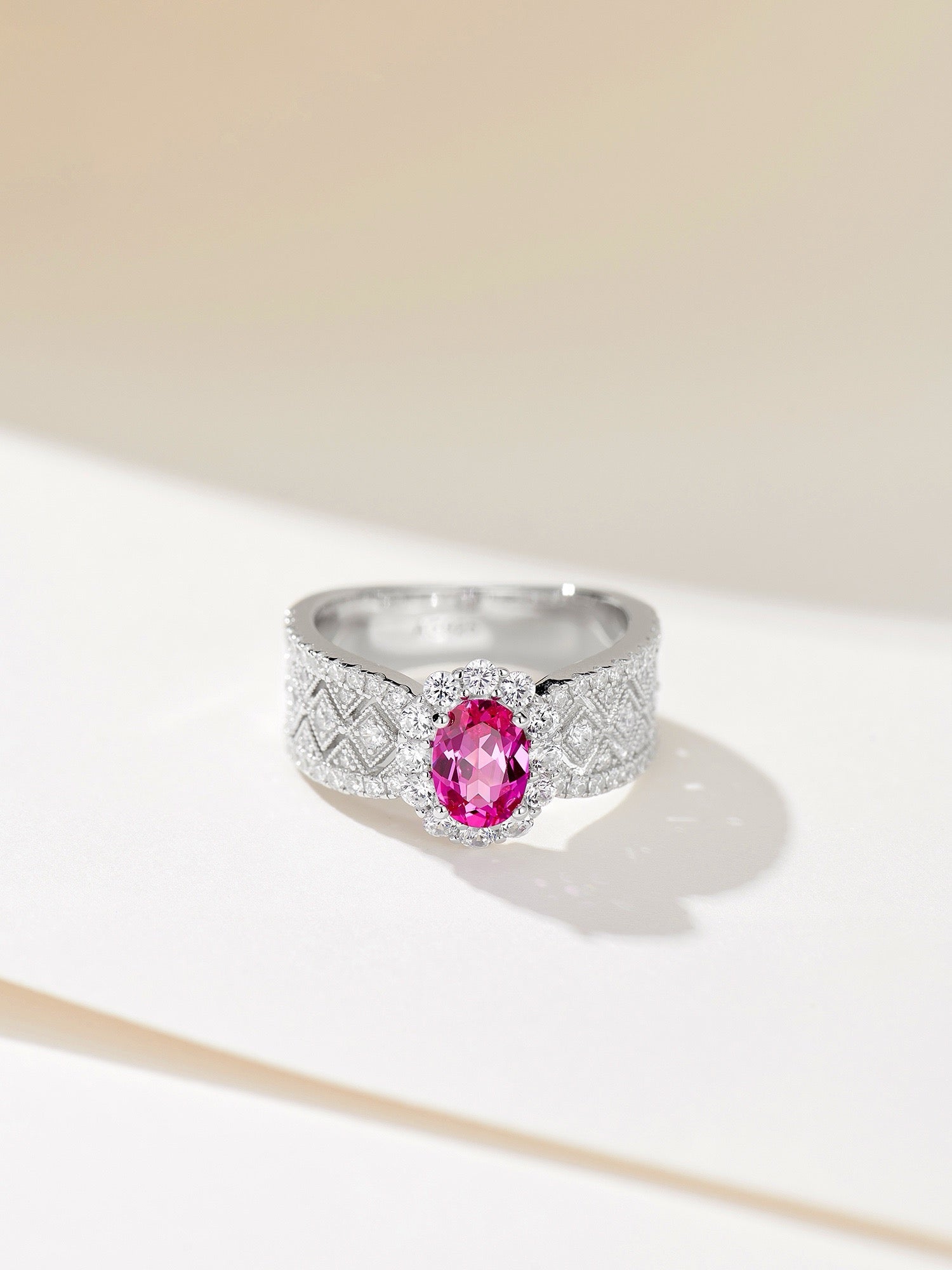 Elegant Silver White Gold Plated Lab-Created Ruby Ring with Natural Zirconia - Perfect for Engagement or Anniversary