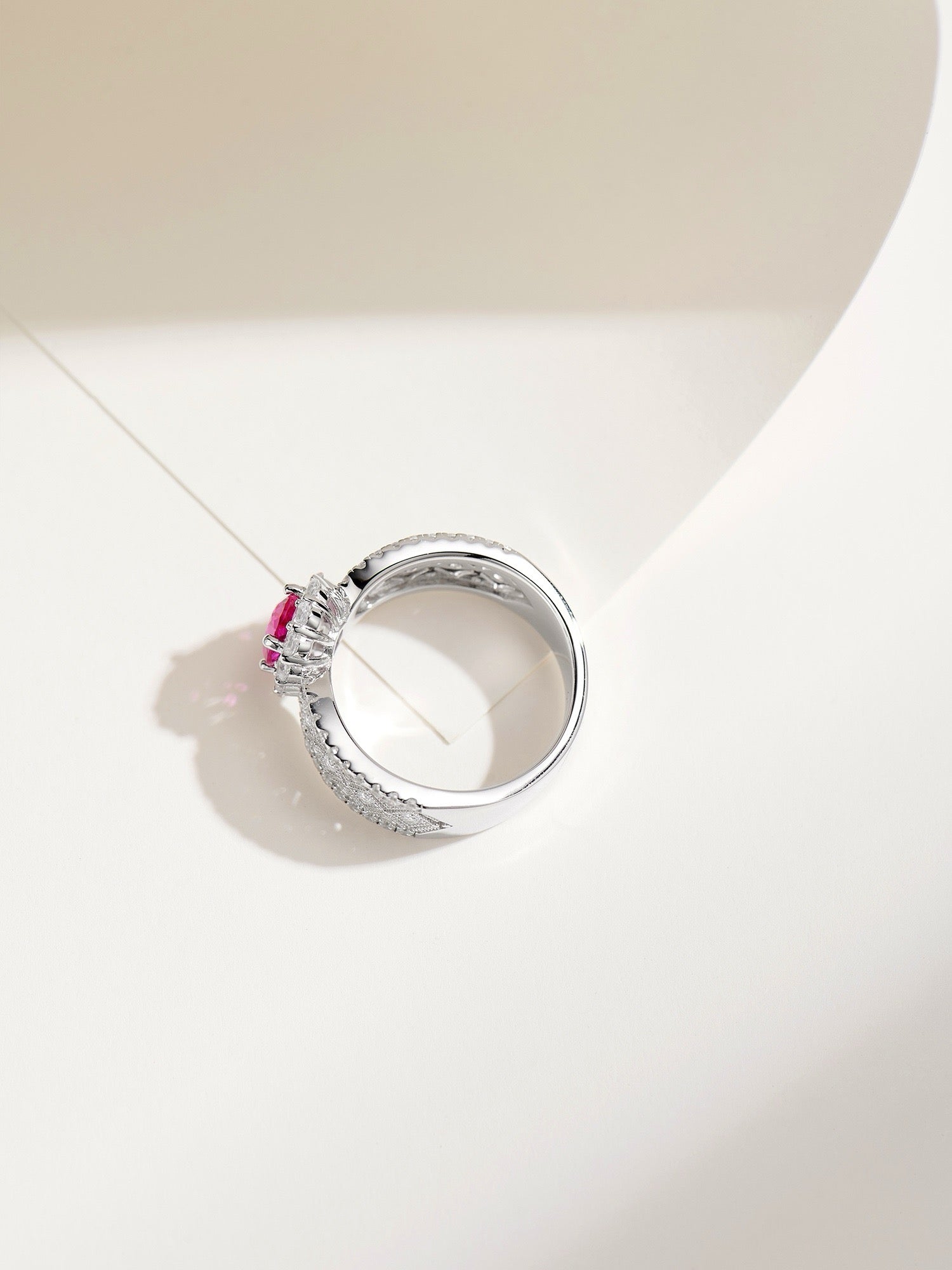 Elegant Silver White Gold Plated Lab-Created Ruby Ring with Natural Zirconia - Perfect for Engagement or Anniversary