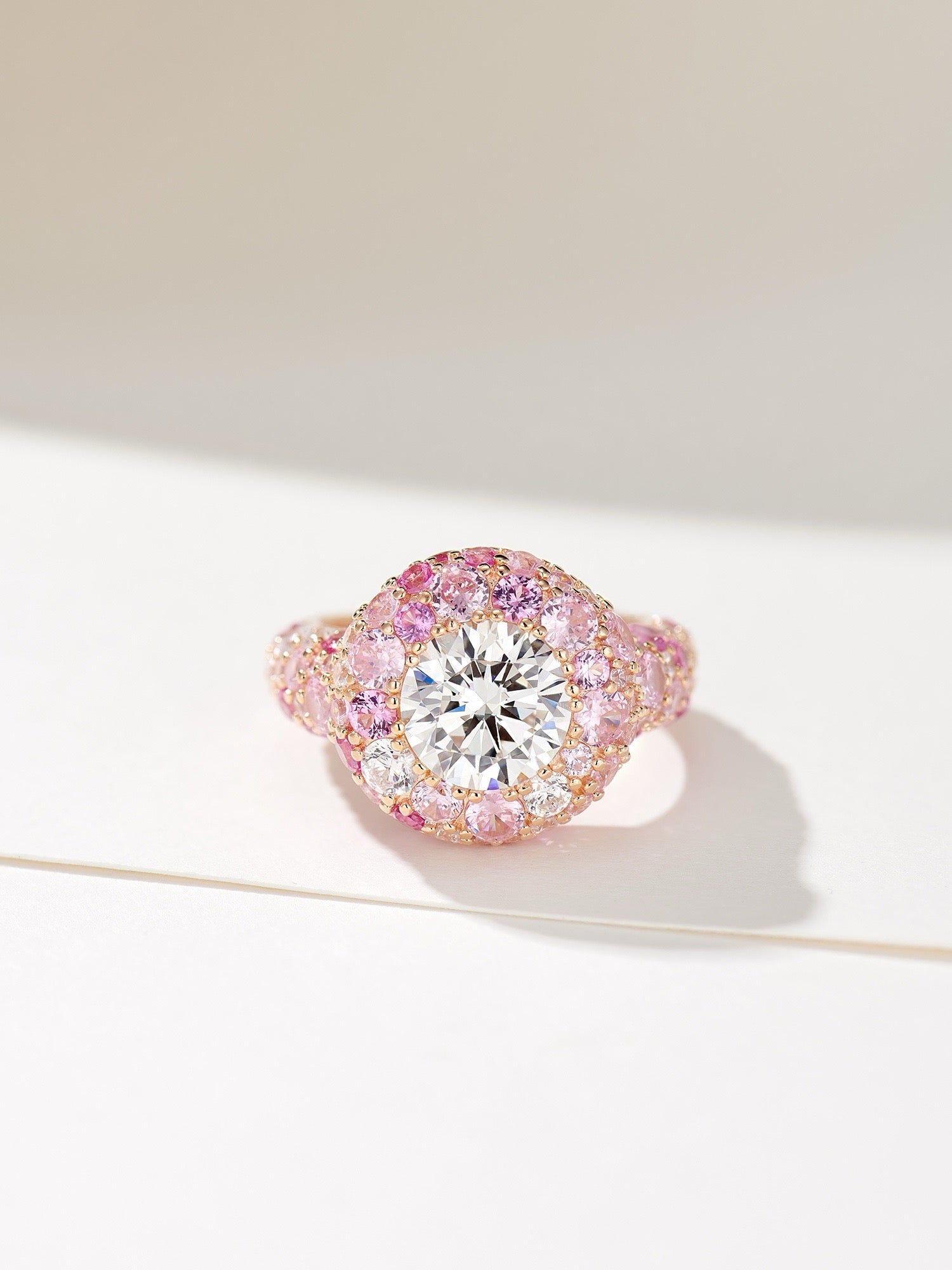 Rosy Rapture: Rose Gold-Plated Silver Ring with Pink Natural Zircon
