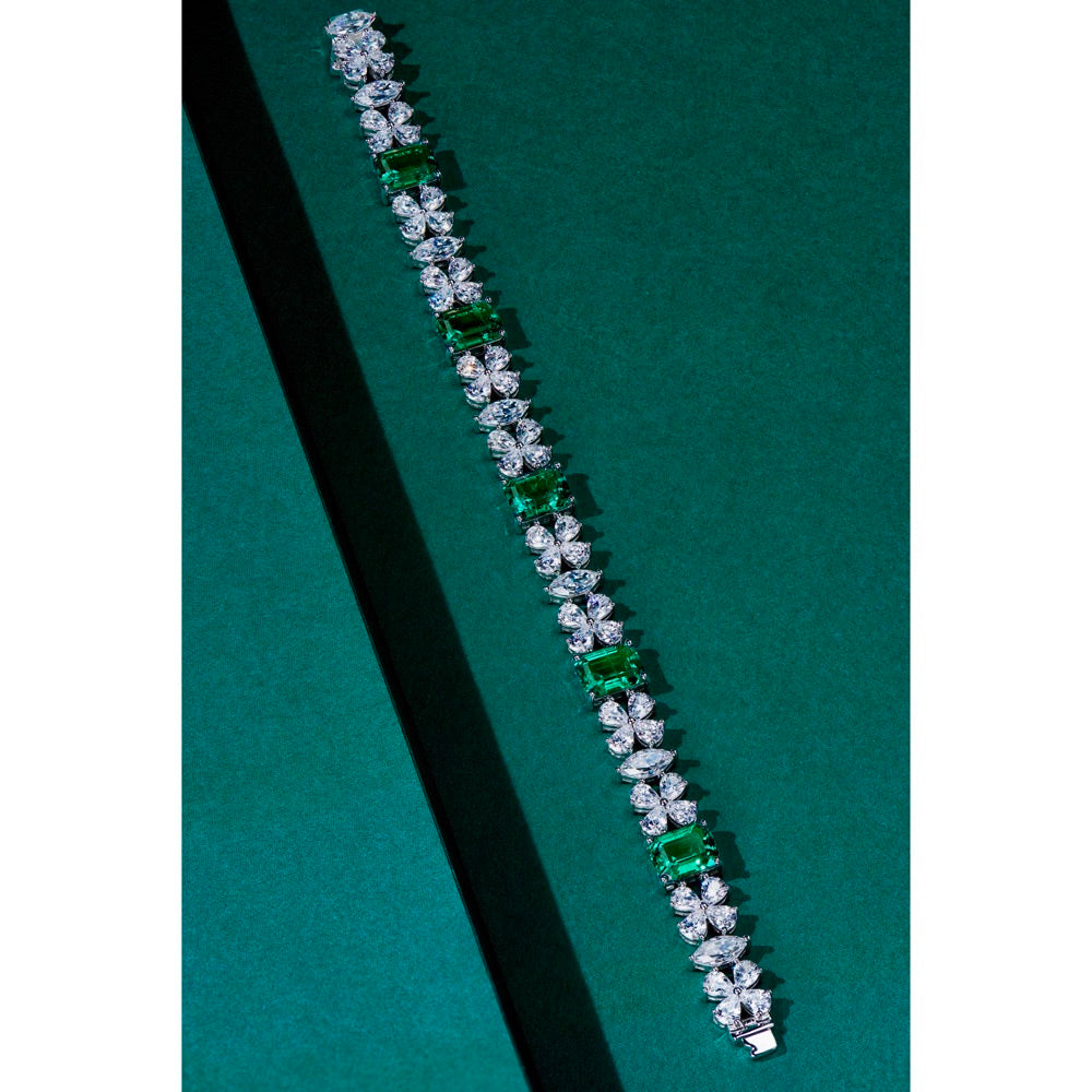 Lab-Grown Emerald Bracelet with Zircon Sparkle