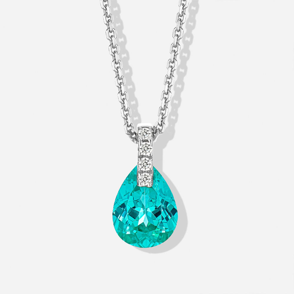 Minimalist Paraiba Teardrop Necklace – 1.25ct Lab-Created Paraiba Gemstone, 45cm Chain, Silver or Gold Tone