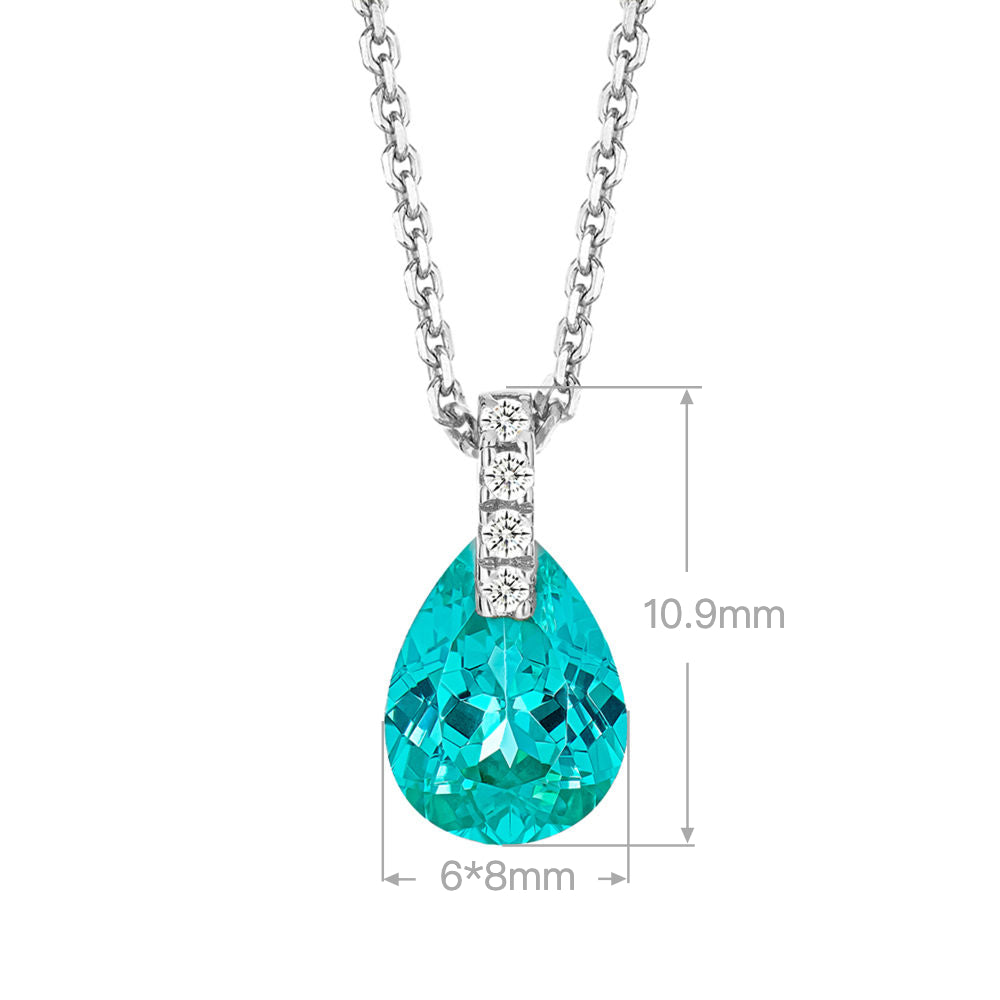 Minimalist Paraiba Teardrop Necklace – 1.25ct Lab-Created Paraiba Gemstone, 45cm Chain, Silver or Gold Tone
