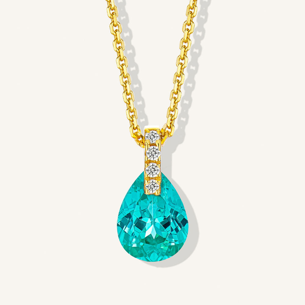 Minimalist Paraiba Teardrop Necklace – 1.25ct Lab-Created Paraiba Gemstone, 45cm Chain, Silver or Gold Tone