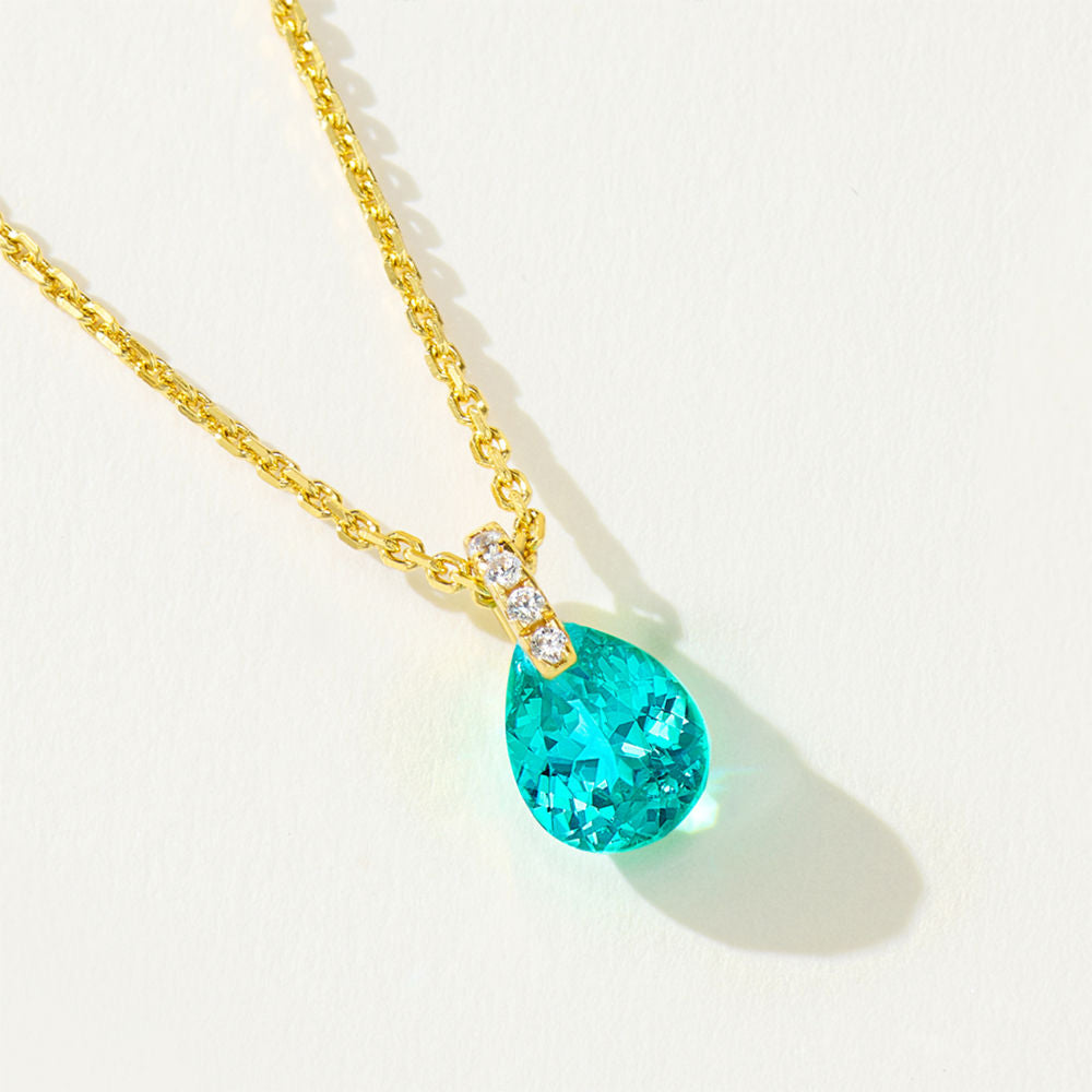 Minimalist Paraiba Teardrop Necklace – 1.25ct Lab-Created Paraiba Gemstone, 45cm Chain, Silver or Gold Tone