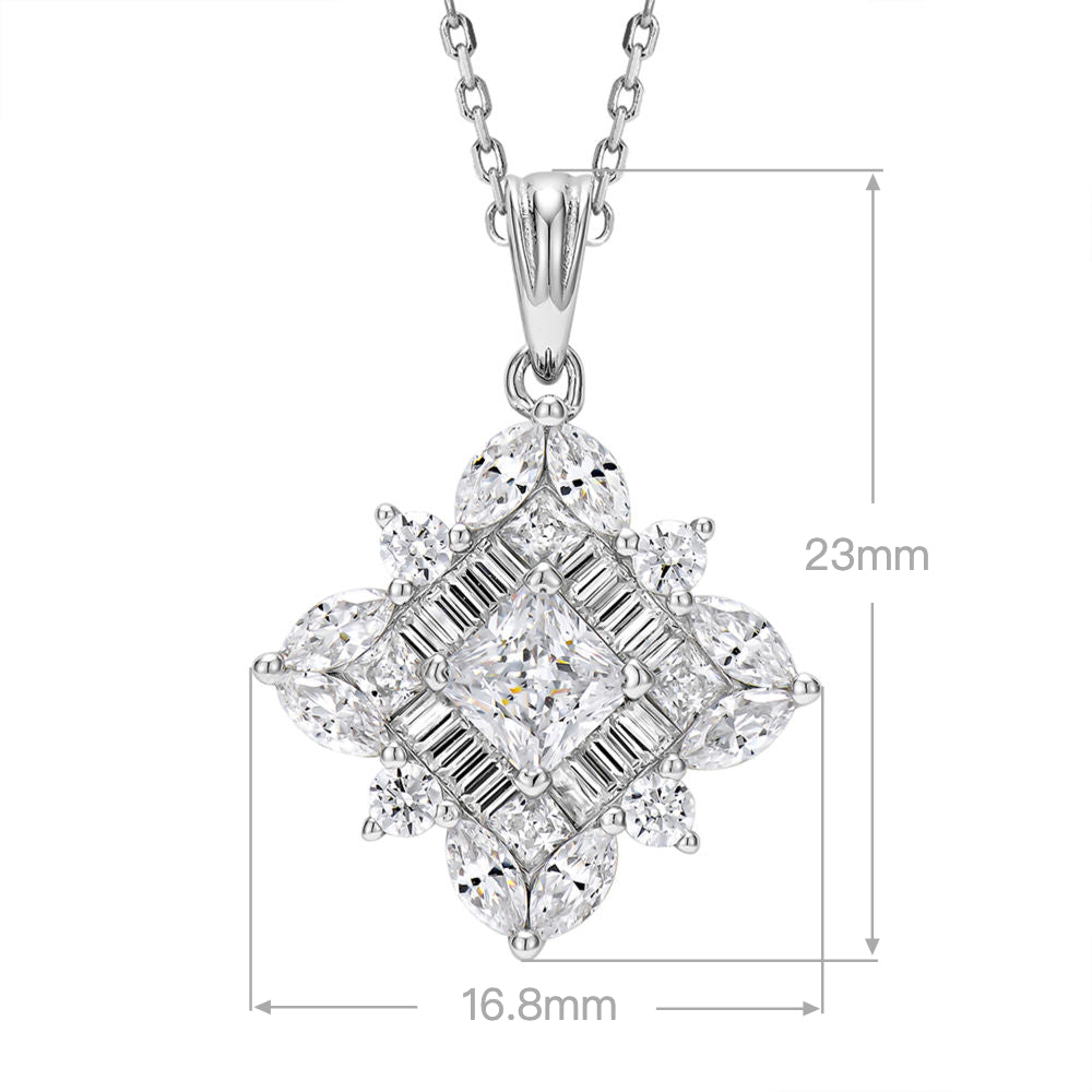 Starburst Princess-Cut Pendant Necklace – 4.5×4.5mm Cubic zicron, 45cm Chain, Gold-Plated Silver