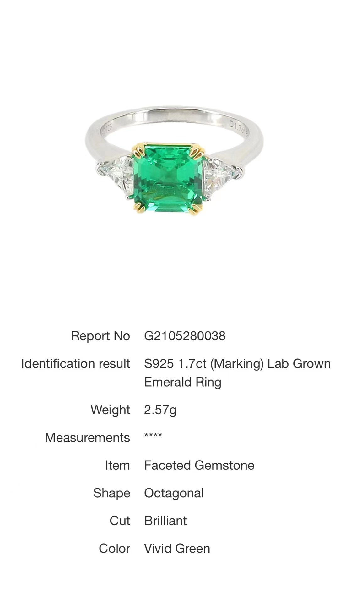 1.5CT Lab-Created Colombian Emerald Ring – Vivid Green, S925, 18K White Gold Plated