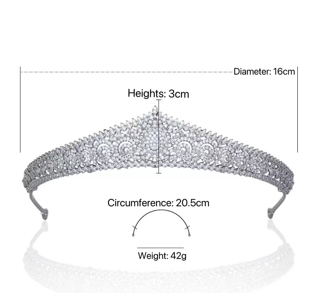 Exquisite High-Quality Bridal Tiara - Natural Zircon Embellishments, 24K White Gold Plated